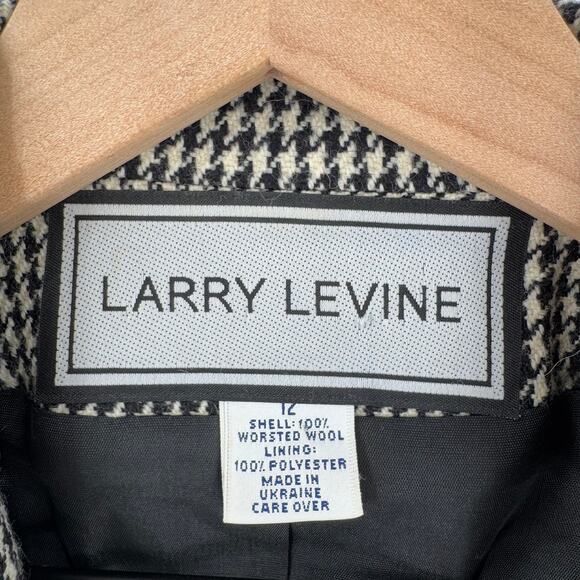Vintage Larry Levine Houndstooth Wool Blazer Black White Check Jacket Size 12 - Picture 3 of 6